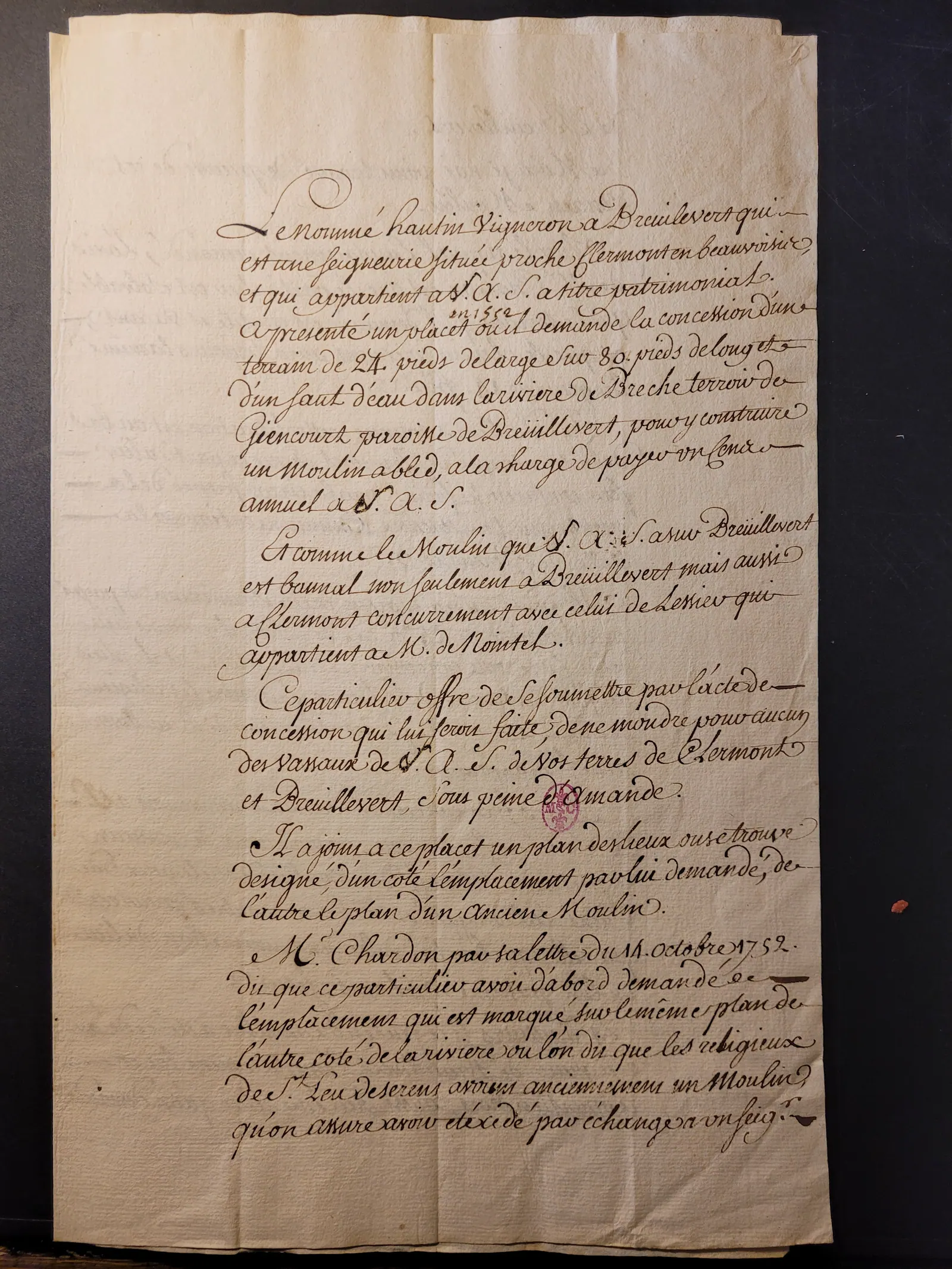 Banalité du moulin de Breuil-le-Vert, 14 octobre 1752